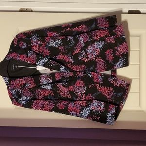 Lane Bryant Crepe Fuschia, Purple, Light Blue Floral Black Blazer